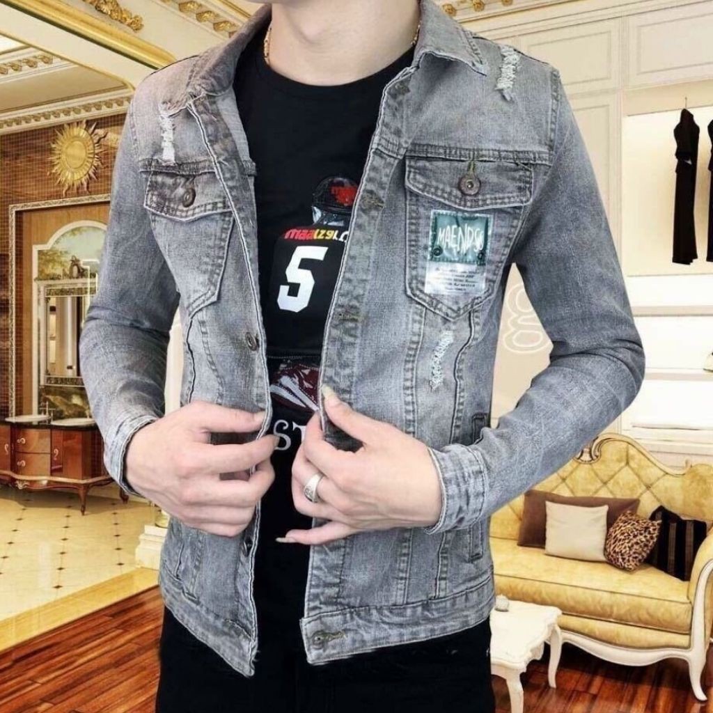 Áo Khoác Jean Nam-Áo Khoác Bò Nam NNBH59 Phối Logo Túi Hót Nhất Hiện Nay