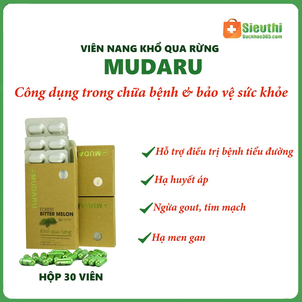 Viên Uống Khổ Qua Rừng Mudaru- Hỗ trợ điều trị tiểu đường Hộp 30 viên Siêu Thị Sức Khoẻ 365