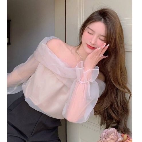 QKOOLE Áo trễ vai  dài tay phong cách Hàn Quốc cho nữ