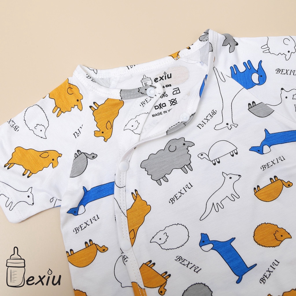 Bộ ngắn tay nút cài lệch sơ sinh thun lạnh Bé Xíu Bexiu quần chip mặc tã cho bé trai bé gái từ 3-10kg