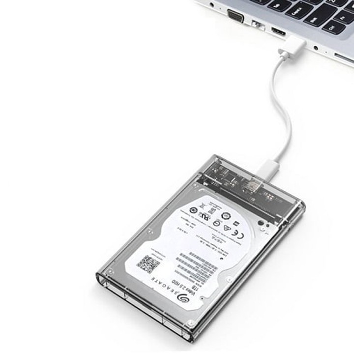 Hộp đựng ổ cứng 2.5 inch HDD Box HDD Qgeen C25B USB 3.0 trong suốt
