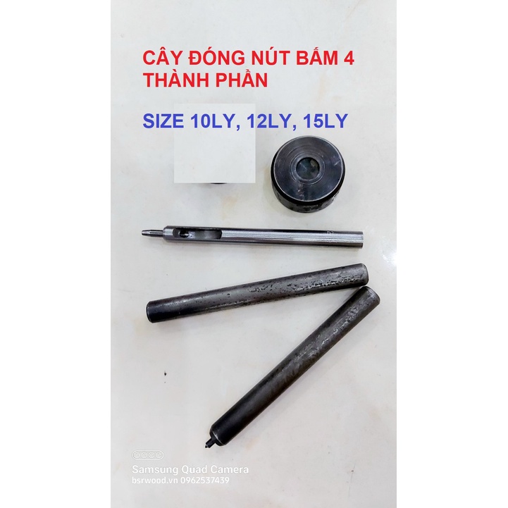Bộ dụng cụ đóng nút bấm 4 thành phần  Cây đục lỗ,cây đóng nút bấm,đế kê