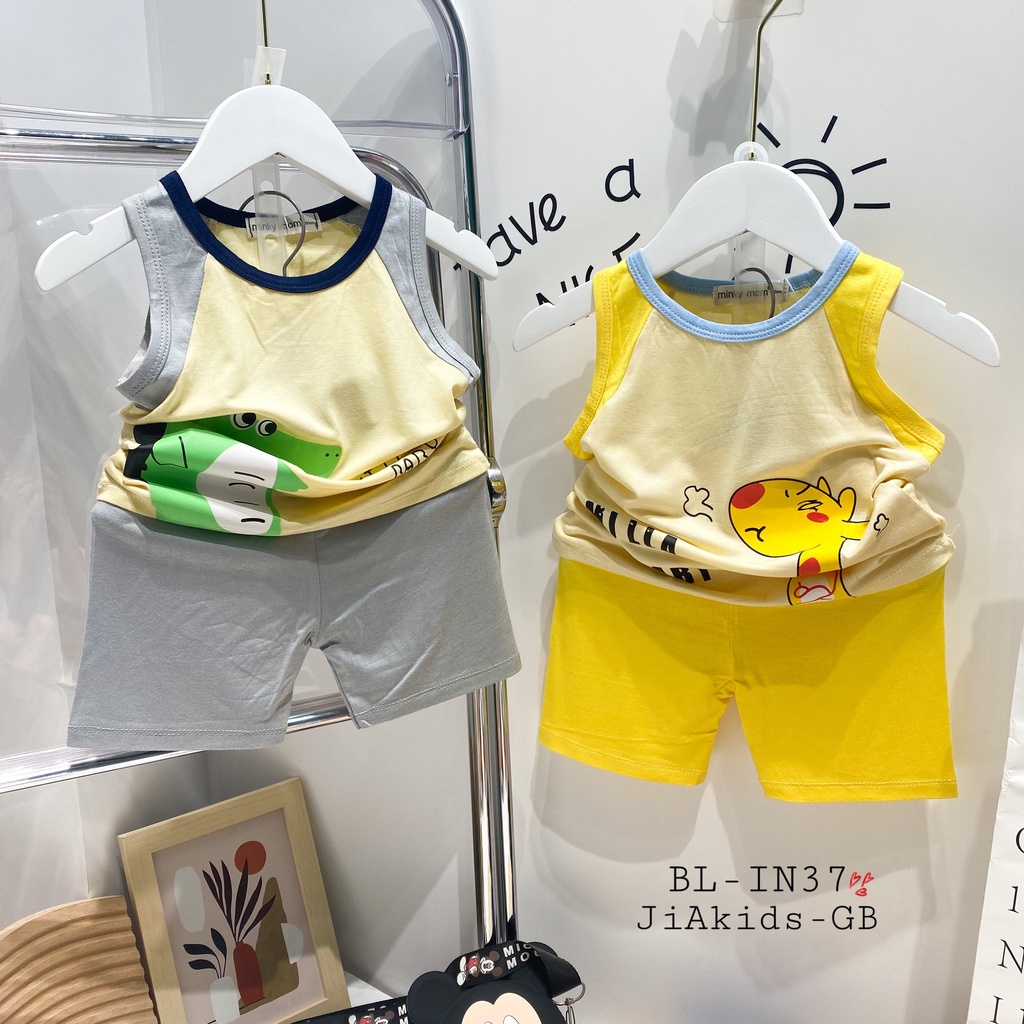 Bộ Ba Lỗ THUN LẠNH MNKY MOM Phối Màu Áo Quần In Hình Động Vật Cho Bé BL-IN37