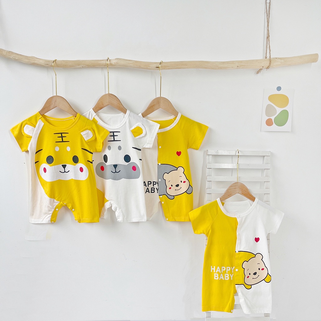 Bộ Áo Liền Quần Tay Ngắn Chất Liệu Cotton In Họa Tiết Hoạt Hình Dễ Thương Thời Trang Mùa Hè Cho