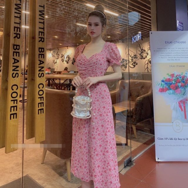 🌺DTB203122341 ĐẦM MIDI HOA CỔ U🌺