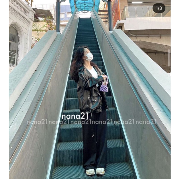 Áo khoác da đen nam nữ khóa chéo cá tính form rộng oversize dày dặn hàng Quảng Châu