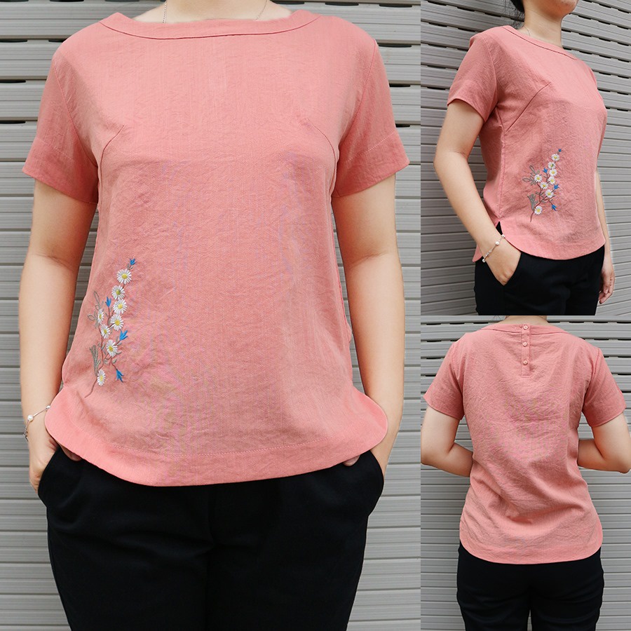 ÁO THUN NỮ TAY NGẮN, THÊU ĐẸP VẢI LINEN CAO CẤP ĐẸP