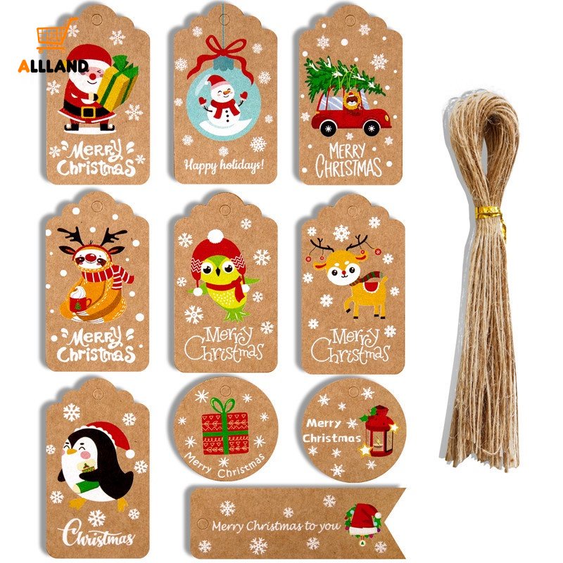 Set 50 Thẻ Giấy In Họa Tiết Giáng Sinh Trang Trí Đa Năng