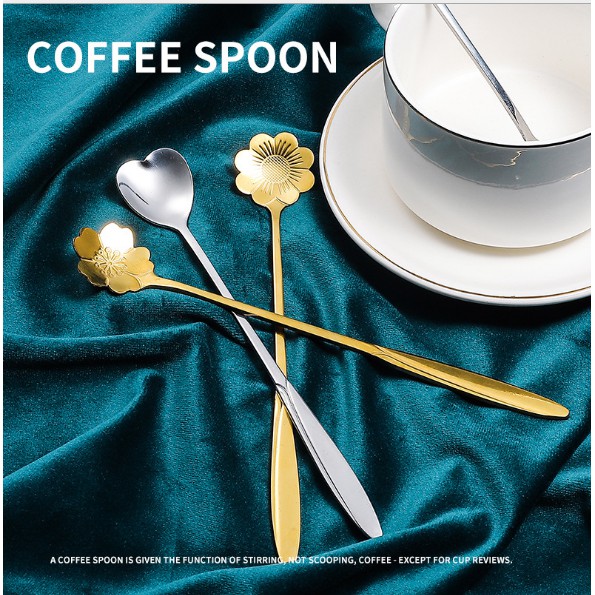 MUỖNG CÀ PHÊ ,KEM CÁN DÀI  INOX  NHIỀU HỌA TIÊT HOA ĐẸP