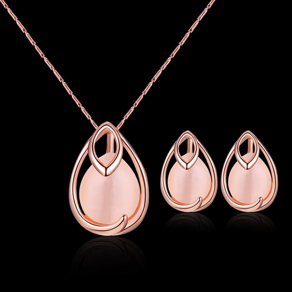 Bộ dây chuyền + bông tai hình giọt nước đính ngọc mắt mèo