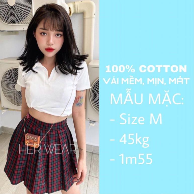 Hè [HÀNG BÁN SHOP] Áo croptop nữ Polo cổ bẻ, dáng ôm nhẹ chất cotton co dãn thoáng mát. 🏆