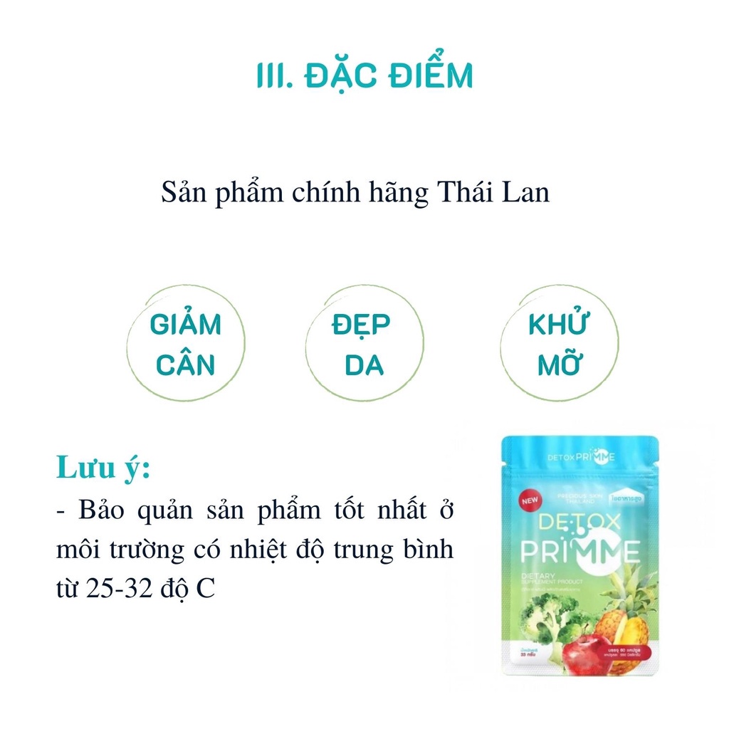 Giảm cân thải độc Primme Detox rau củ quả Thái Lan - Viên uống khử mỡ rau xanh 60 viên