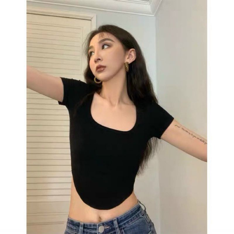 Áo cổ vuông vạt bầu tay ngắn-A15