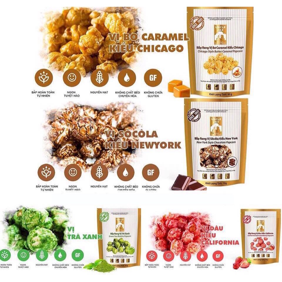 GÓI LỚN Bắp rang bơ Uncle Jax American Gourmet Popcorn vị caramel, trà xanh 180g kiểu Mỹ - ÂU CHÂU SHOP