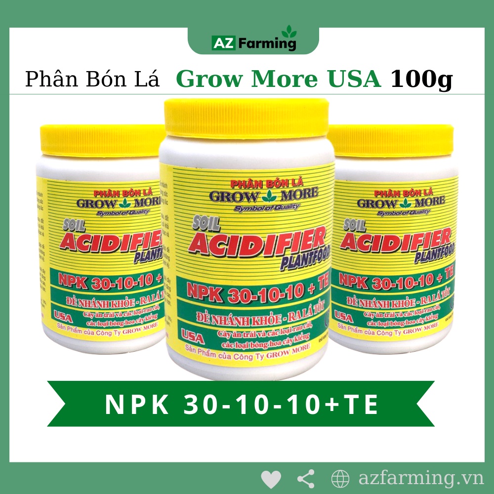 Grow More 30-10-10 +TE (Phân Bón La GrowMore Soil ACIDIFIER Plant Food) - 100g - AZ Farming