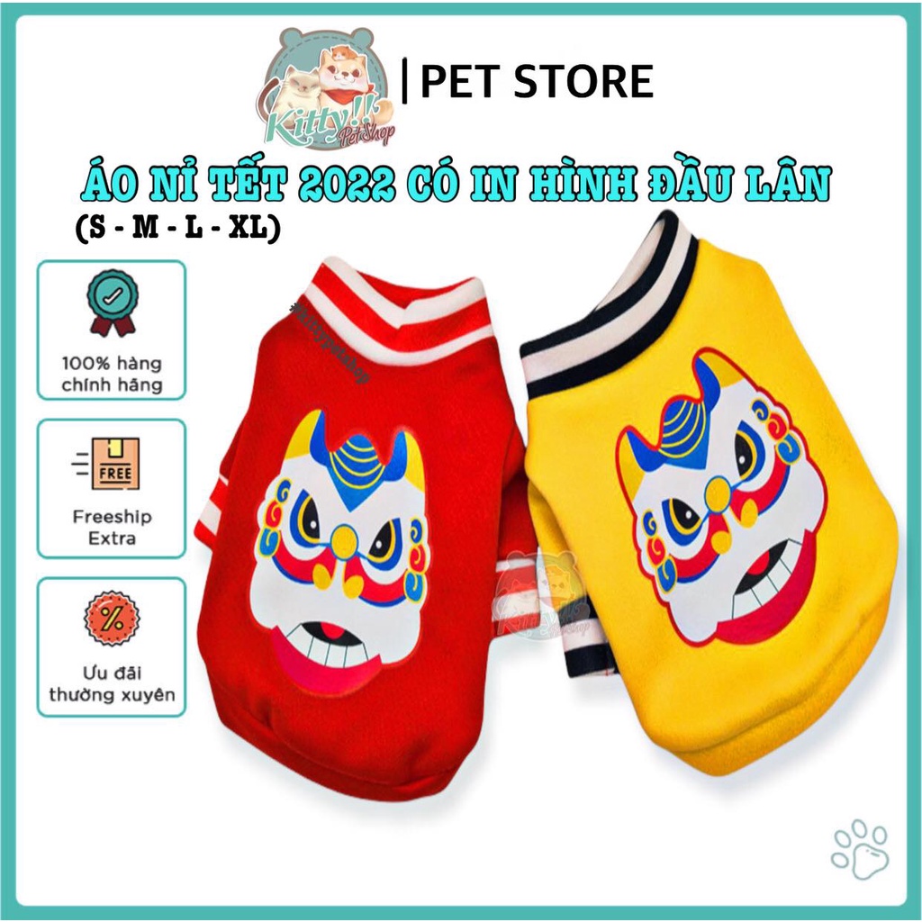 Áo Tết 2020 có in hình mặt rồng, mặt lân dành cho chó mèo, quần áo tết chó mèo - Kitty Pet Shop BMT