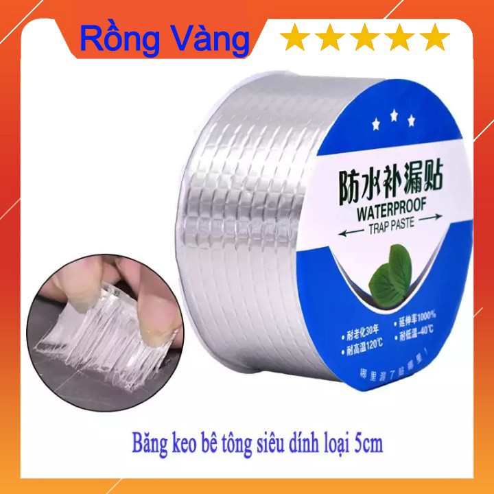 Băng keo chống thấm, siêu dính vá lỗ thủng khe nứt loại dài 5m bản rộng 5cm