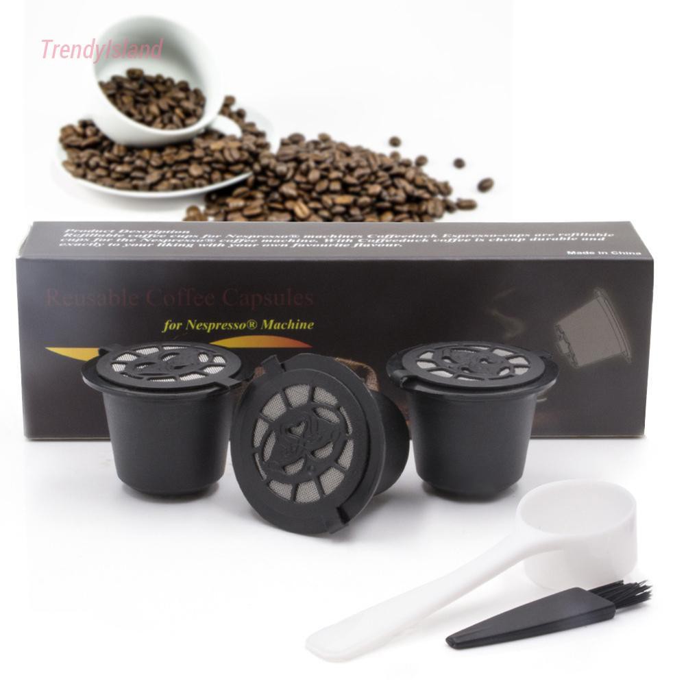 Set 3 bộ lọc viên nén cà phê tái sử dụng được kèm cọ và muỗng cho máy pha cà phê Nespresso