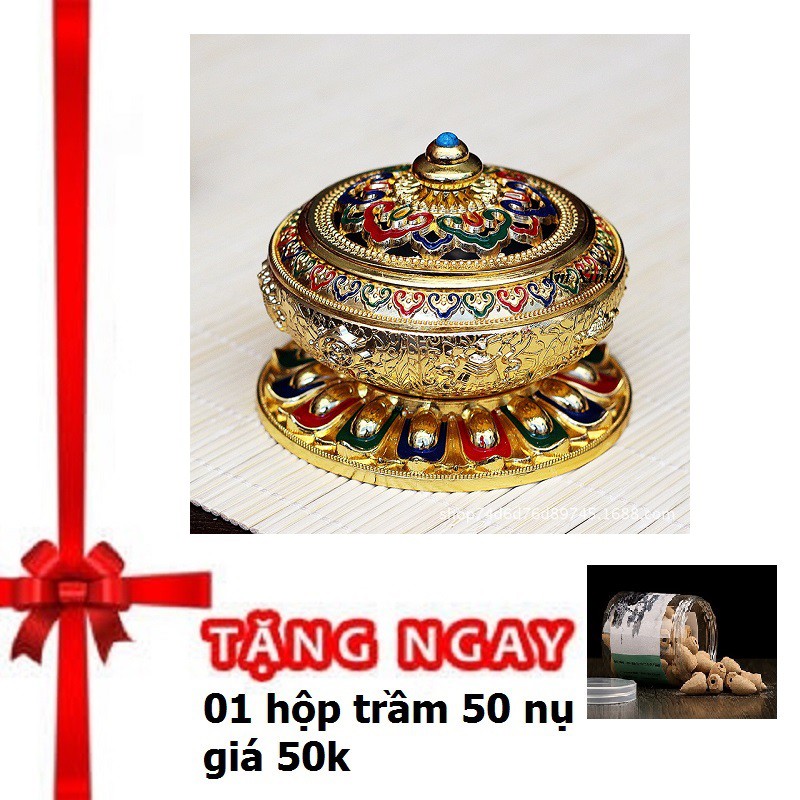 Lư Hương Xông Trầm Bằng Chất Liệu Hợp Kim Đồng Thân Khắc Hình Bát Bảo Cát Tường May Mắn