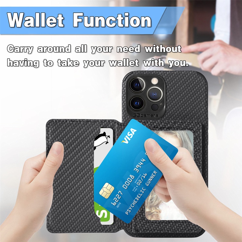 Ốp Điện Thoại Kèm Ngăn Đựng Thẻ Bằng Sợi Carbon Cho iPhone 13 12 Mini Pro Max