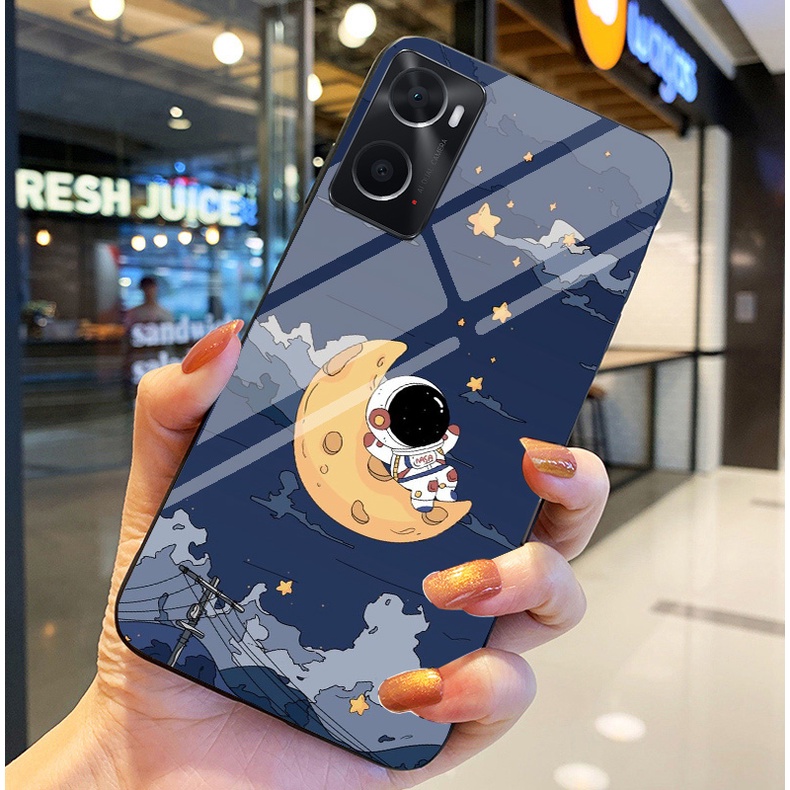 Ốp Lưng OPPO A76, A77s ,A96, A57 Ốp kính bóng cao cấp Phi Hành Gia