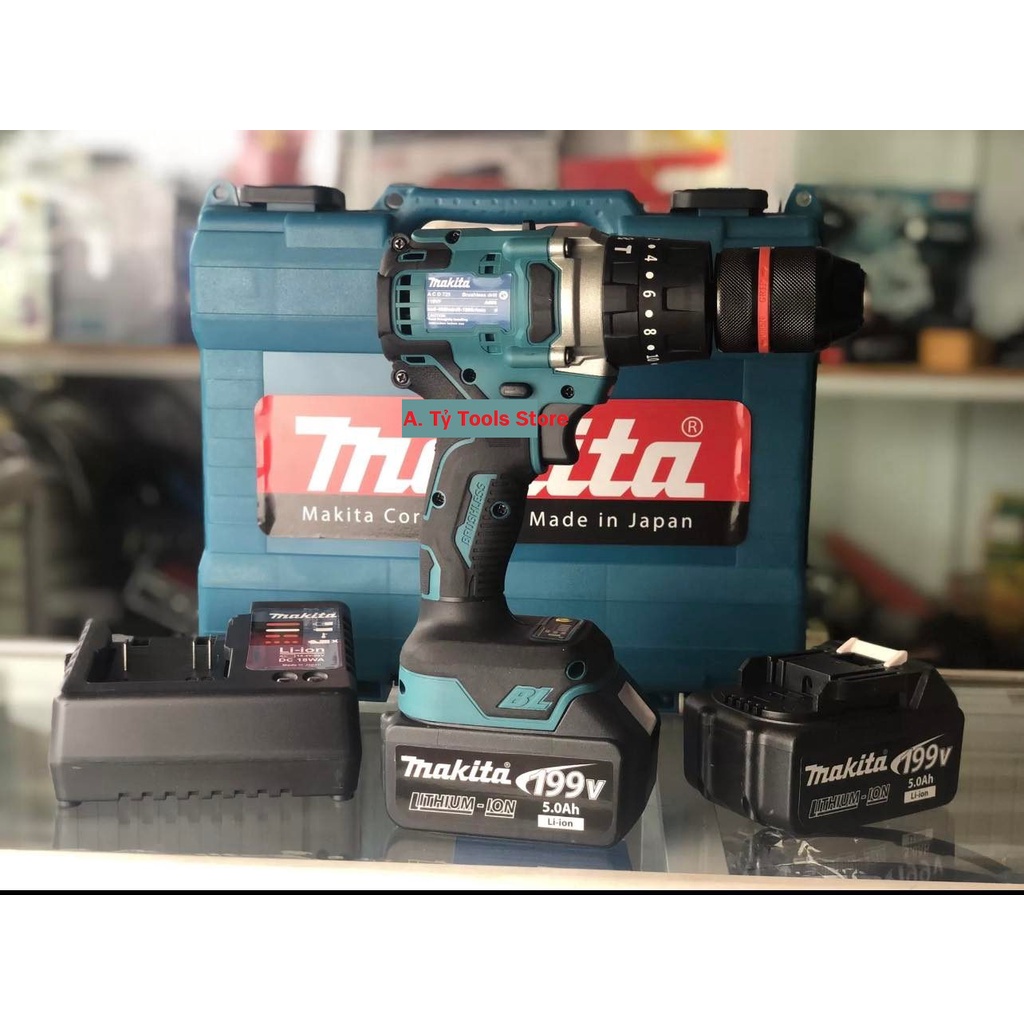 Máy Khoan Pin MAKITA Không Chổi Than 3 Chức Năng có Búa Đầu Khoan 13mm Autolock Viền Đỏ