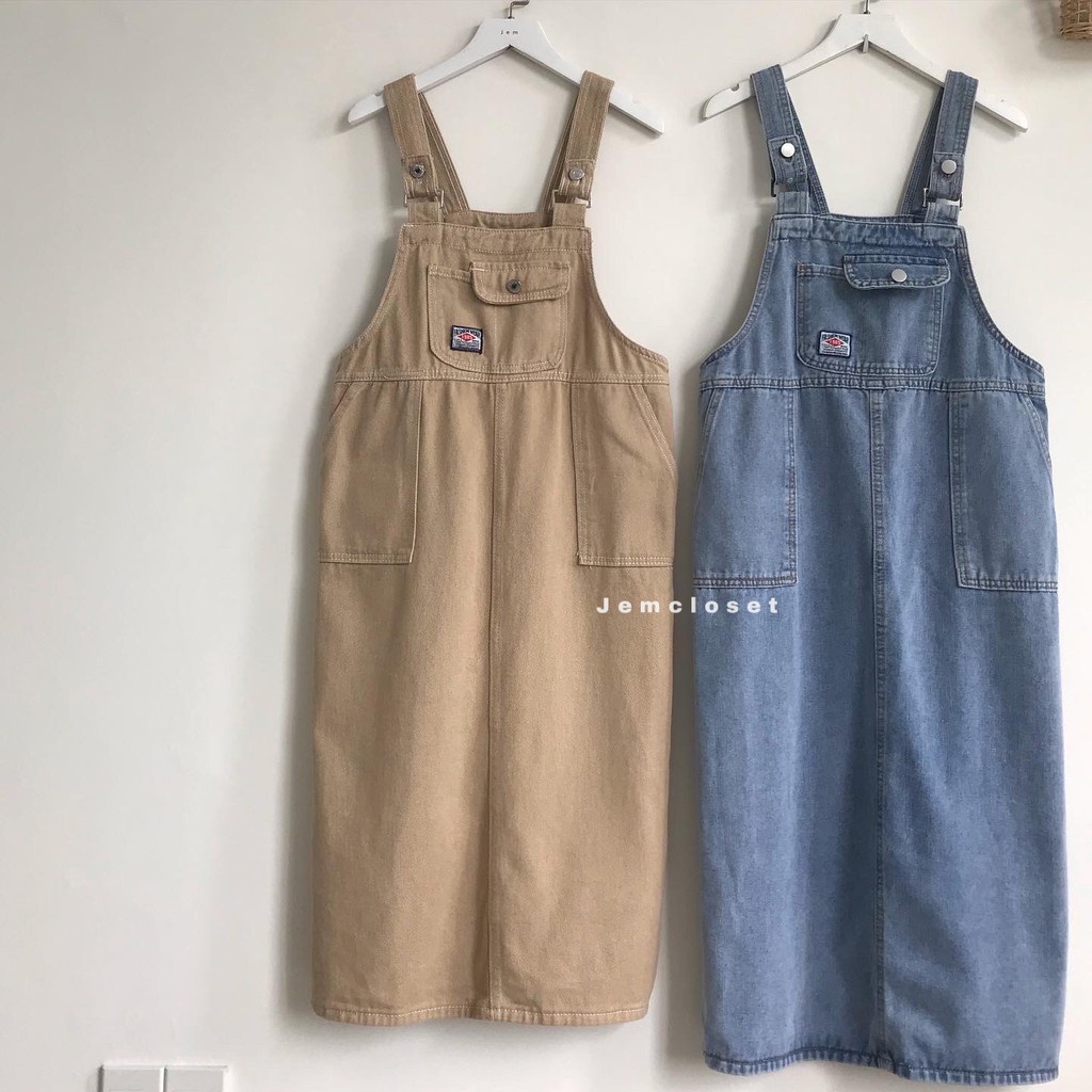 Yếm Váy Dài Nữ Form Rộng Váy Yếm Jean Hai Dây Có Túi Trước Ngực Phong Cách Hàn Quốc Dễ Thương BEI 7168 Gous Official