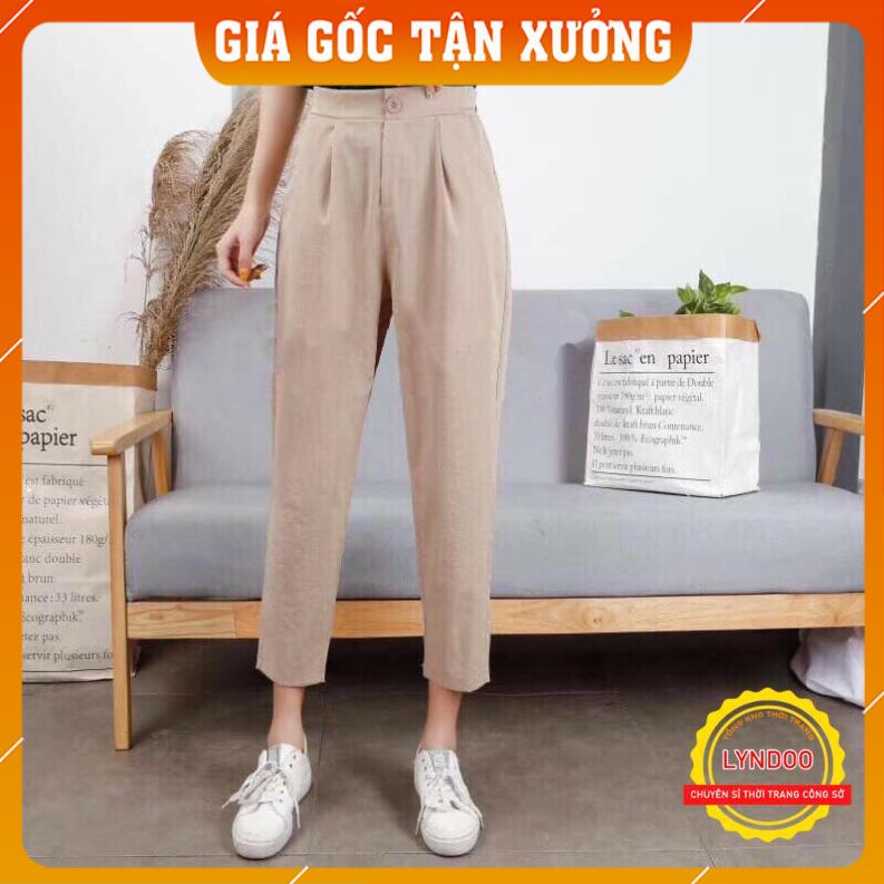 Quần baggy nữ lưng cao chất vải đũi khoá giả - Quần baggy nữ dáng lửng mặc nhẹ mát cực thích