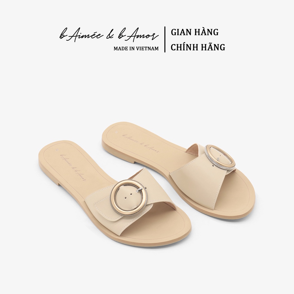 Dép lê nữ đế bệt đi biển dáng sandal quai ngang khóa tròn thời trang công sở bAimée & bAmor - MS1779