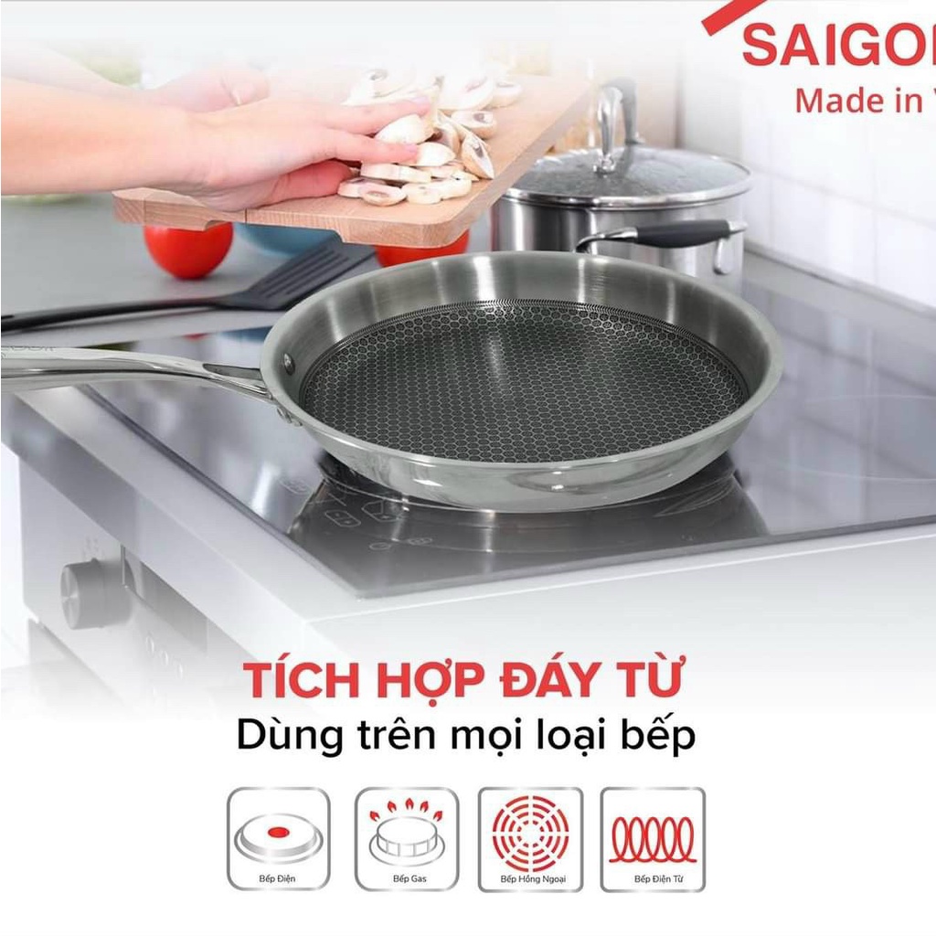 Chảo chống dính-inox 304-Saigoncook Blackcube Prime X3-Cạn lòng-cao cấp-đun bếp từ-siêu bền đẹp,giá rẻ-chính hãng-bh 5n