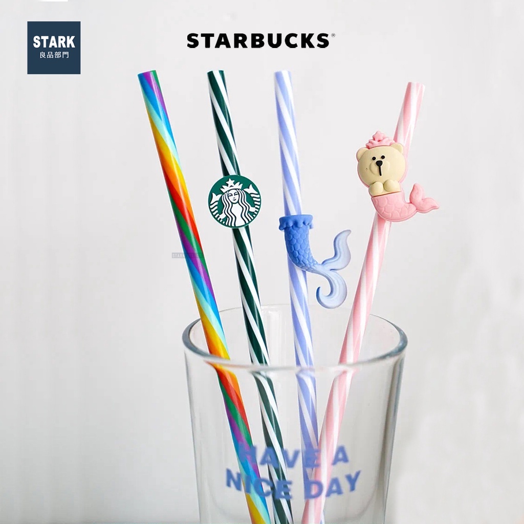 Bộ 3 Ống Hút Starbucks Có Nắp Đậy Chống Bụi Hình Nàng Tiên Cá Dễ Thương Sáng Tạo Có Thể Tái Sử Dụng