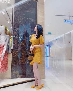 Đầm vàng xốp nhún ( kèm clip - ảnh thật)