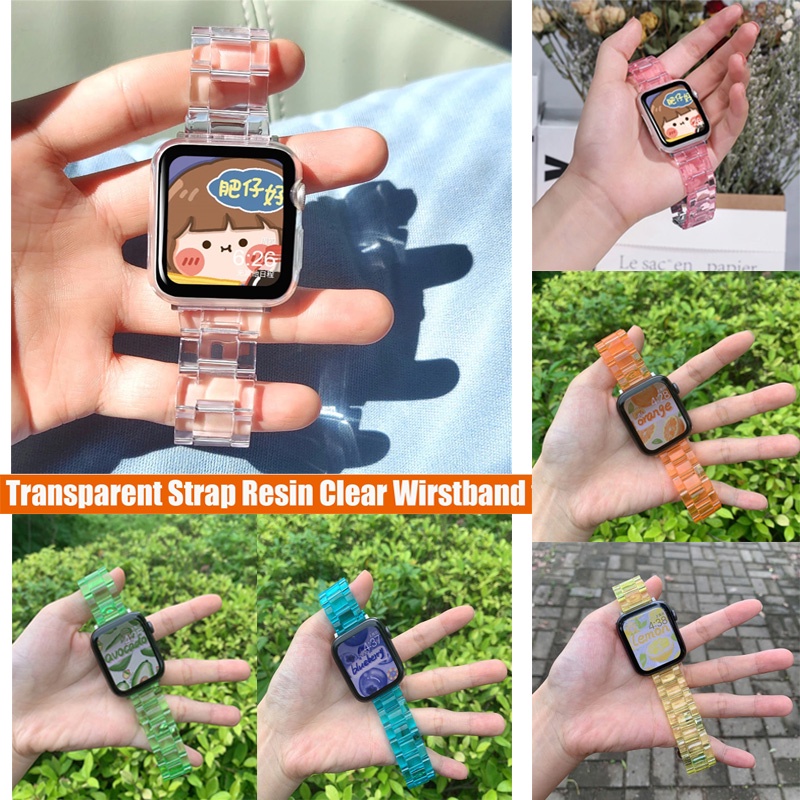 Dây đeo nhựa trong suốt thích hợp cho đồng hồ thông minh Apple Watch Series 7 6 Se 5 4 3 2 1
