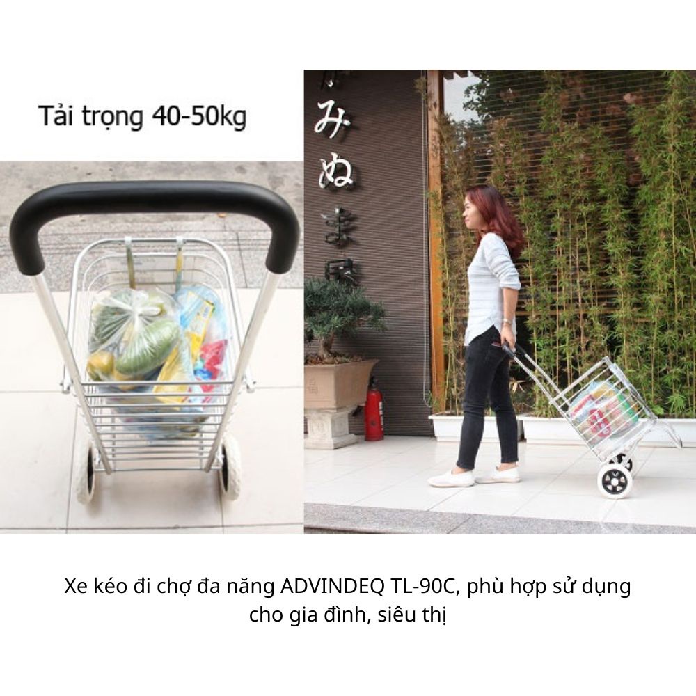 Xe kéo hàng 2 bánh đi chợ gấp gọn đa năng siêu nhẹ có giỏ hàng Advindeq TL-90C bảo hành chính hãng giao hỏa tốc HN