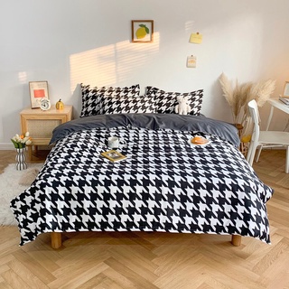 Bộ chăn ga Cotton Poly HL bedding Chăn ga Hàn Quốc họa tiết roman trắng xám đủ size miễn phí bo chun
