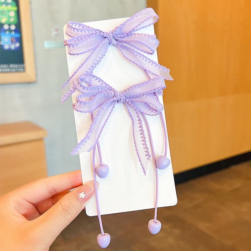 Set 2 Dây Cột Tóc Co Giãn Họa Tiết Hoạt Hình Dễ Thương Cho Bé Gái