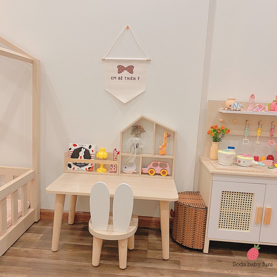 Kệ sách mini đặt bàn hoặc treo tường ngang 40cm màu gỗ cho bé mã 001