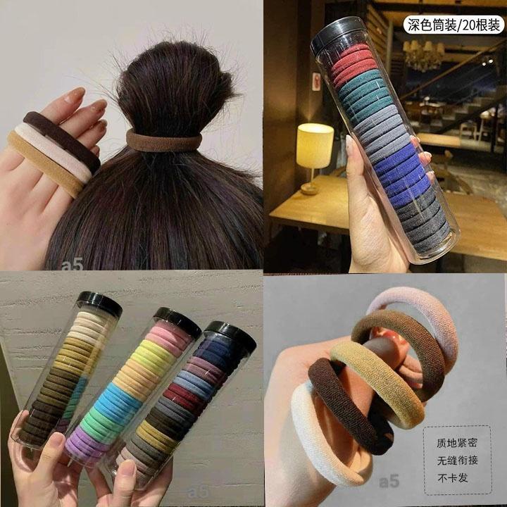Set 20 Dây Thun Buộc Tóc Siêu Xinh Đựng Trong Hộp Ống Trong Suốt Tiện Lợi Chất Thun Buộc Siêu Co Dãn Nhiều Màu Hot Trend