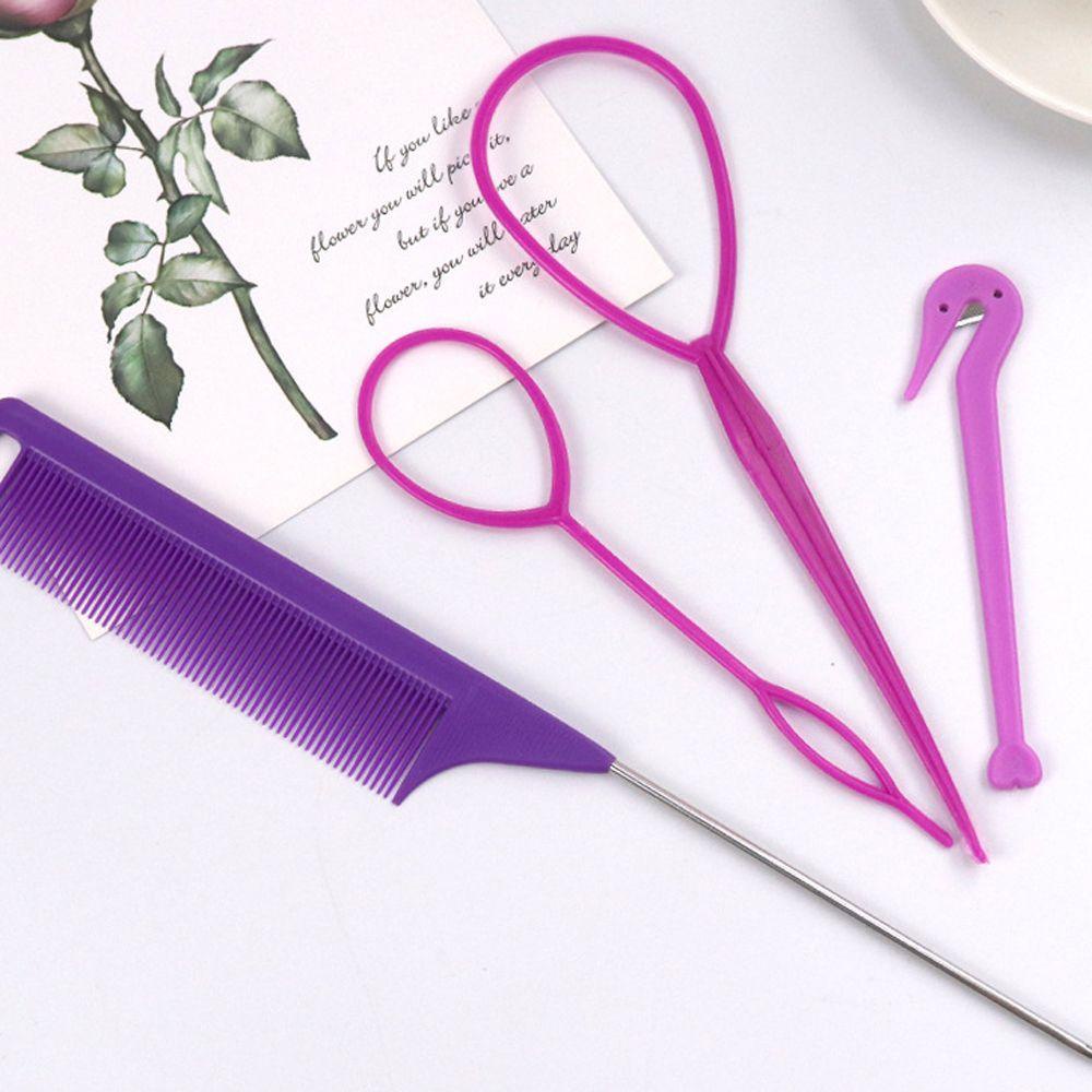 Bộ Dụng Cụ Bện Tóc Co Giãn Màu Hồng Trơn Phong Cách Pháp