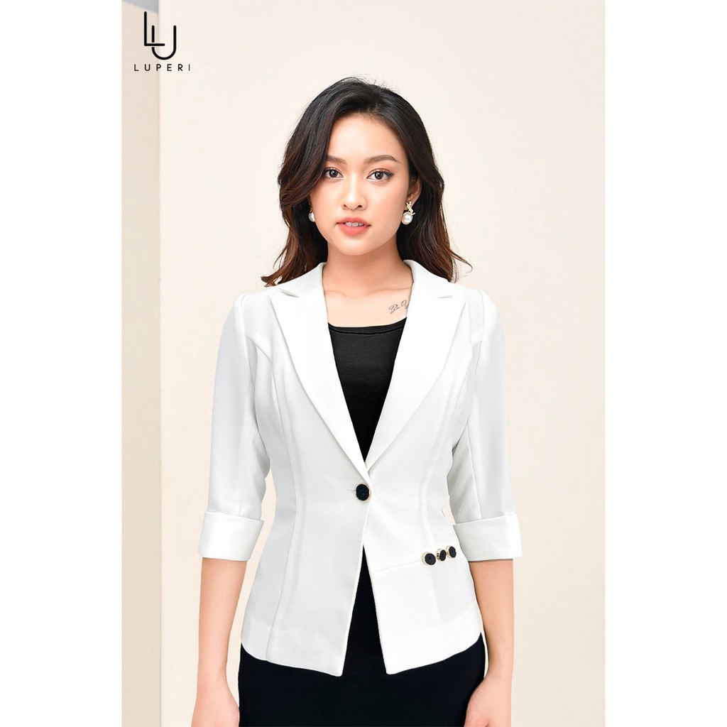 Áo Vest Nữ Trắng Tay Lỡ Luperi Một cúc trước áo 2 lớp dày dặn LFVEST086