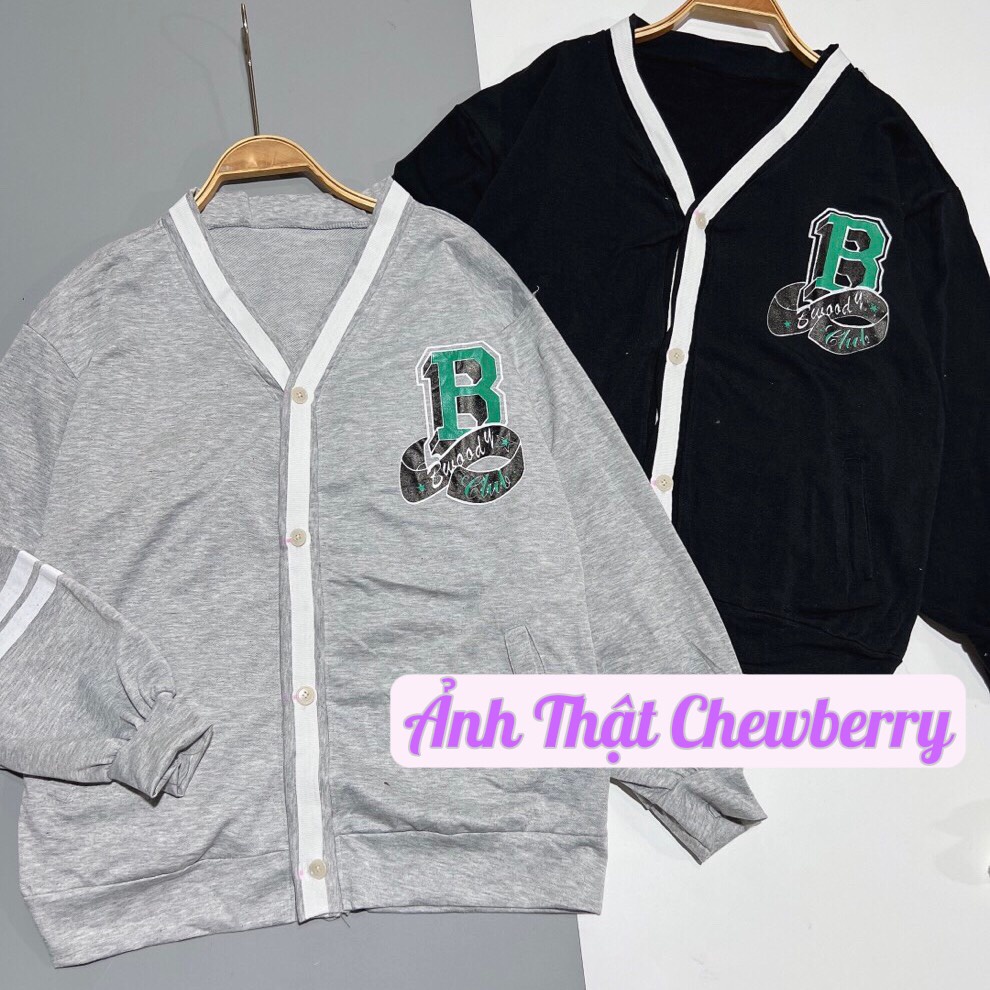 Áo Cardigan Chữ B Xanh, Xám Đen Sọc Tay Viền Trắng