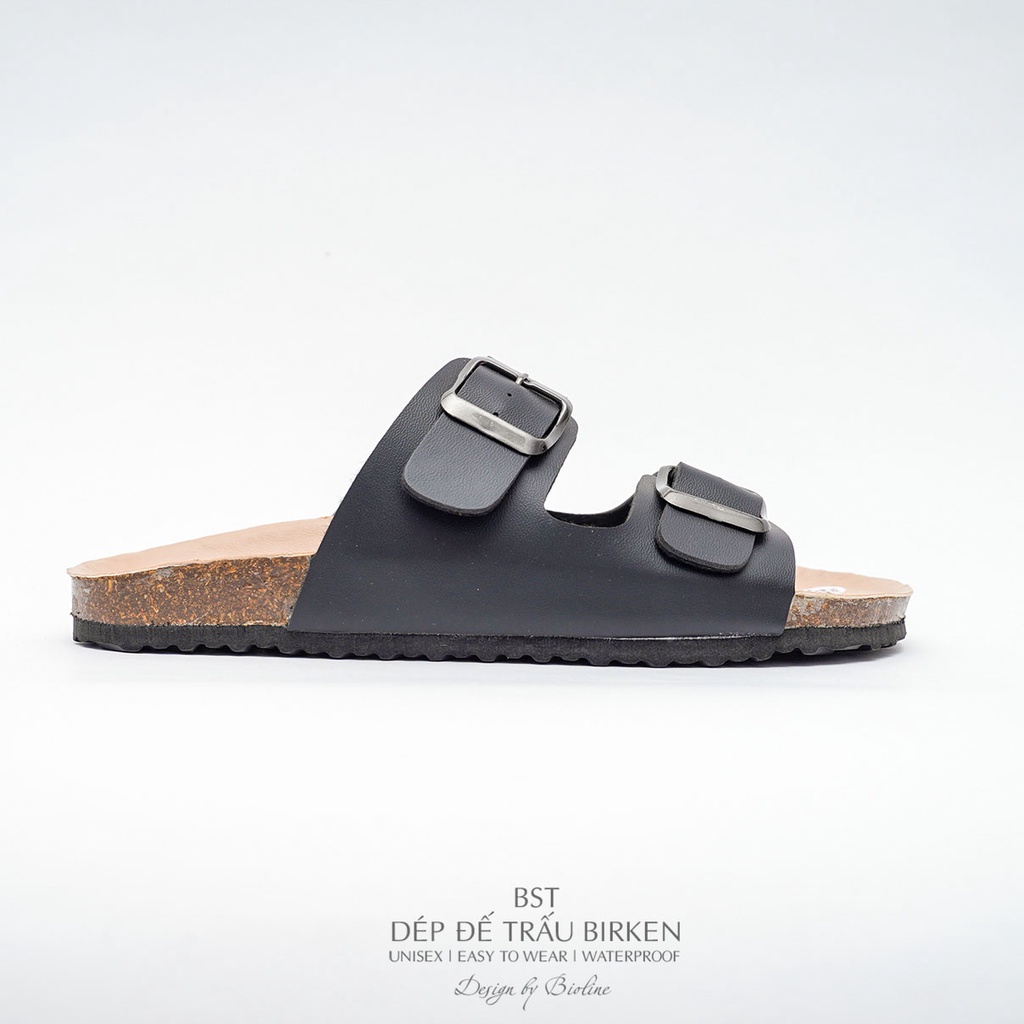 PK01-LÓT CHỐNG NƯỚC - Dép đế trấu Birken nam nữ Unisex, quai ngang, da PU cao cấp, dép công sở chính hãng Bioline