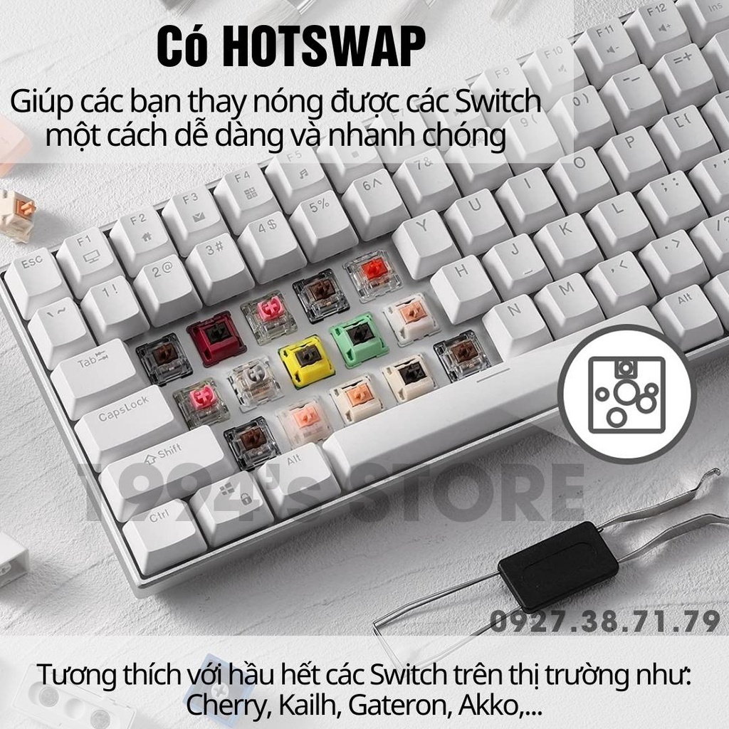 ▬RK84 VERSION 4.0 HOTSWAP - Bàn phím cơ Royal Kludge Led RGB Wireless 2.4G + Bluetooth 5.1 Có dây Type C