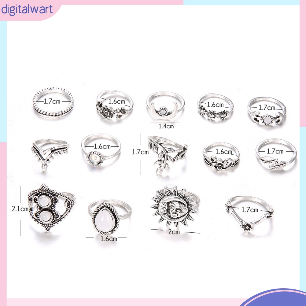 Set 14 nhẫn ngón tay hợp kim kiểu dáng cá tính thời trang cho nữ