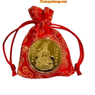 Đồng Xu Hình Phật Quan Âm Kèm Túi Gấm May Mắn Quà Tặng 2021