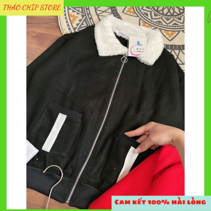 🔥FREESHIP🔥Áo Khoác Dạ Cổ Phối Lông Túi Trước 2 Màu ,Kiểu dáng cổ phối lông khóa kéo, túi trước thời trang | BigBuy360 - bigbuy360.vn