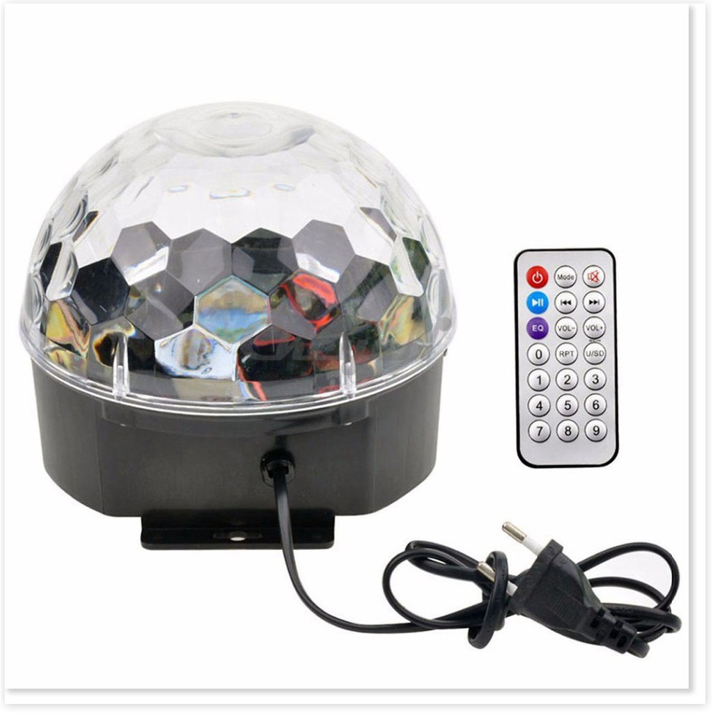 Đèn nháy led trang trí, Đèn LED Quả Cầu Cảm Ứng Xoay Pha Lê 7 Màu Nhấp Nháy Theo Nhạc