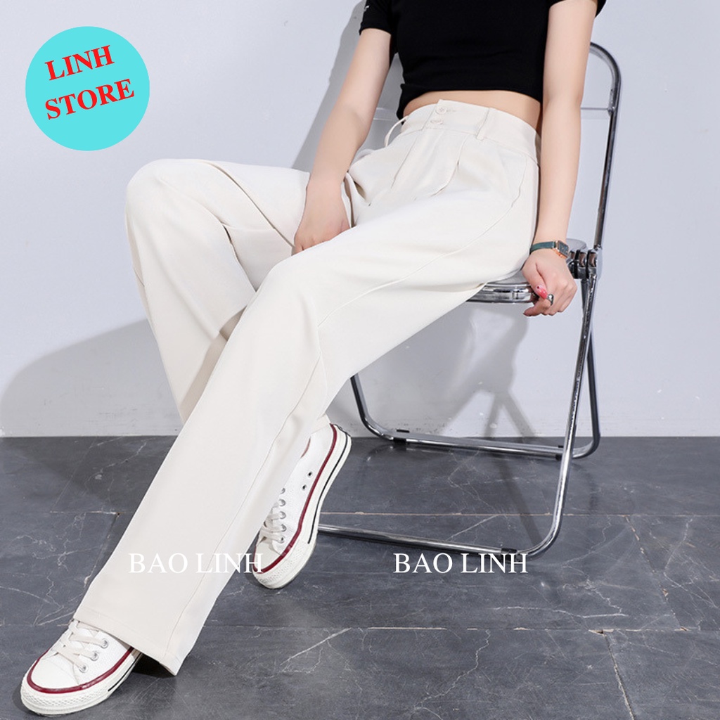 Quần Ống Rộng Nữ Lưng Cao LINH STORE, Quần Suông Culletos Công Sở Phối Hai Cúc Bản To Chất Liệu Tuyết Mưa Vitex Mặc Đi L
