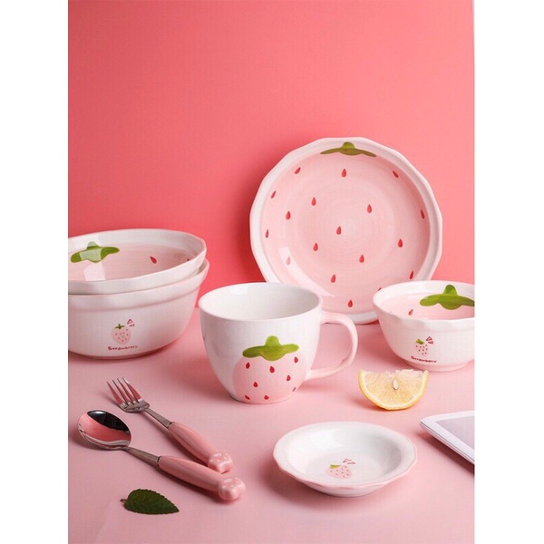Bộ bát đĩa dâu hồng 🍓