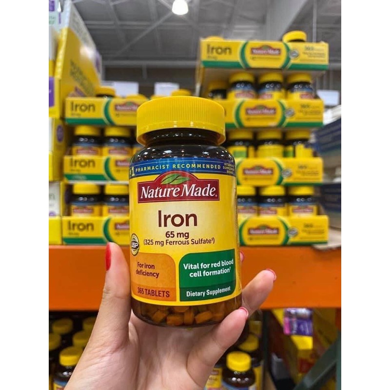 Viên uống bổ máu sắt Mỹ Nature Made Iron 65mg Hộp 365 viên Mỹ
